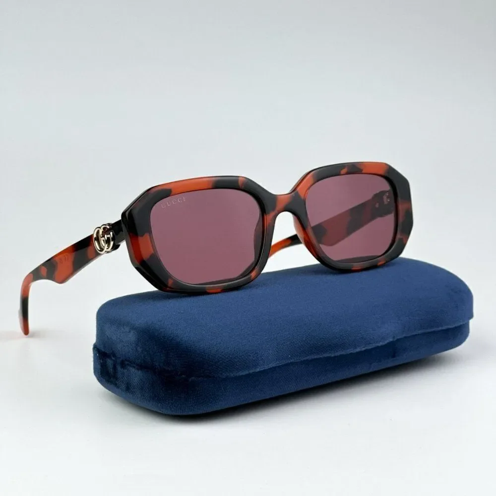 NEW Gucci GG1535S 005 Orange Havana Violet Women Geometric Sunglasses GG 1535S - Picture 1 of 9
